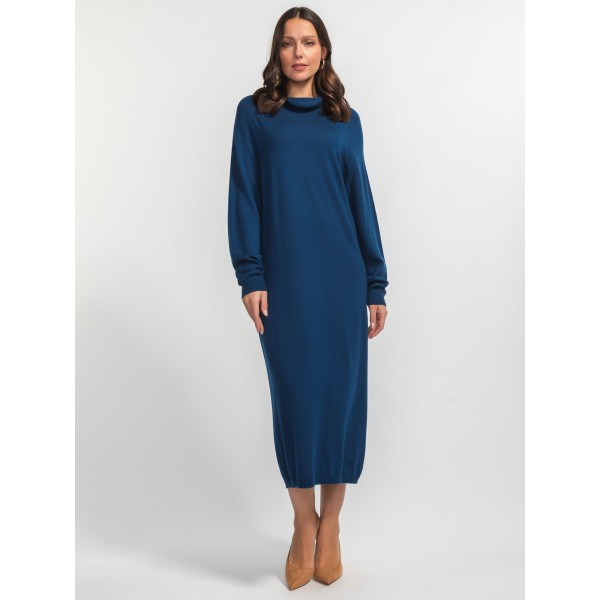 Dress midi merino wool blue